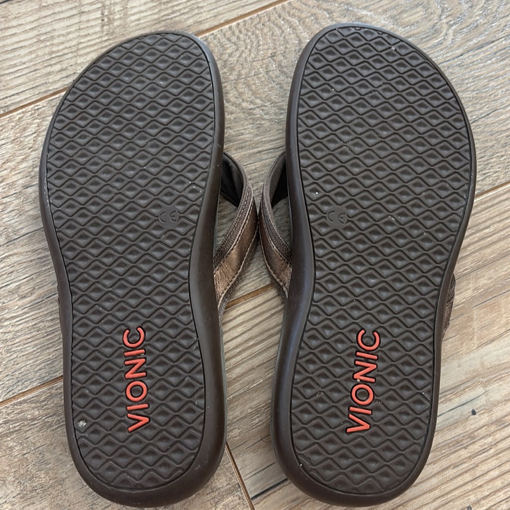 Vionic Toe Post Sandals Size 7 Brown Bronze Thong Flip Flop TIDE II - Picture 5 of 8